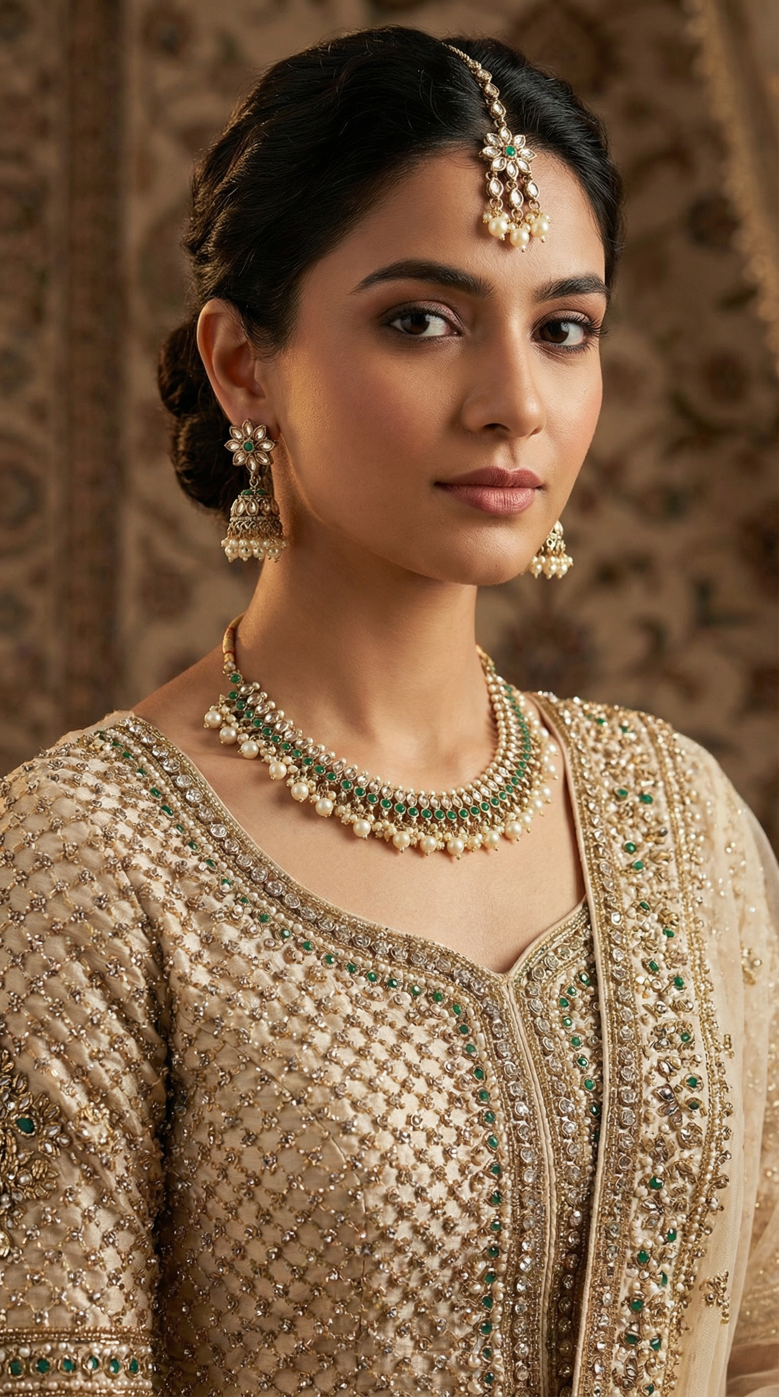 Women's Green Multilayer Diamante, Beads & Pearl Jewelry Set