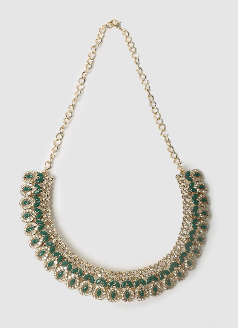 Womens Green & Antique Gold Stones Jewellery Set