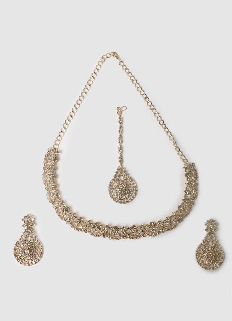 Womens Gold Bead & Stone Delicate Jewellery Set