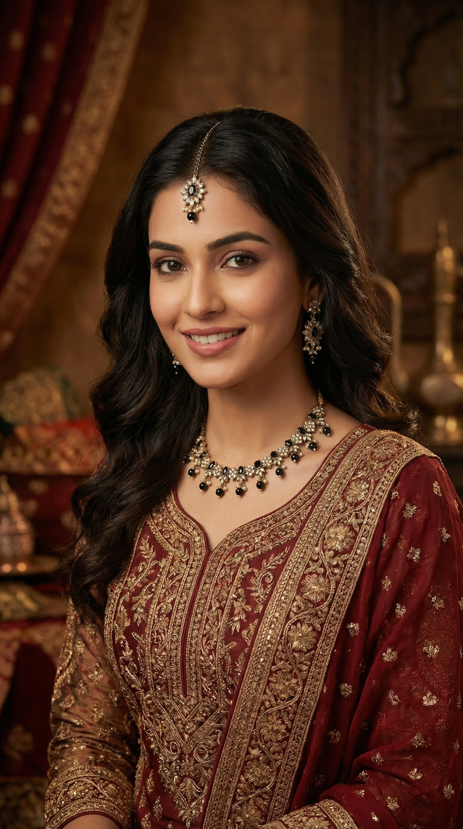 Women’s Black Stone Necklace Set with Floral Design