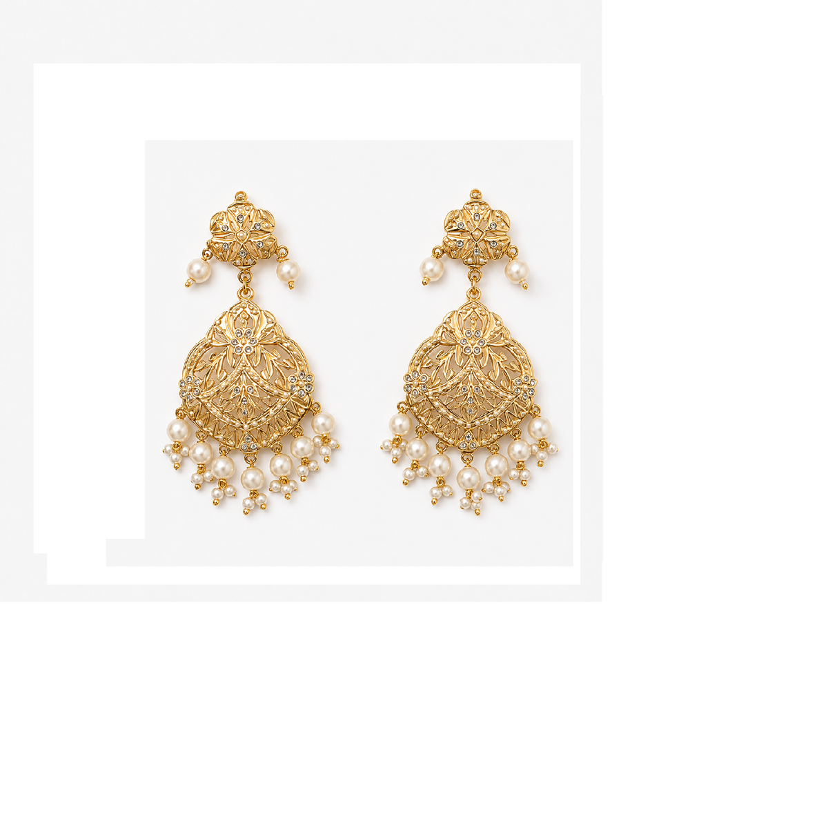 Gold Pearl & Jadau Necklace Set with Maang Tikka