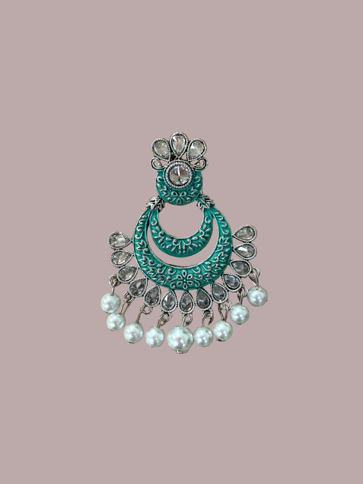 Traditional Menakari Earrings in Aqua Green