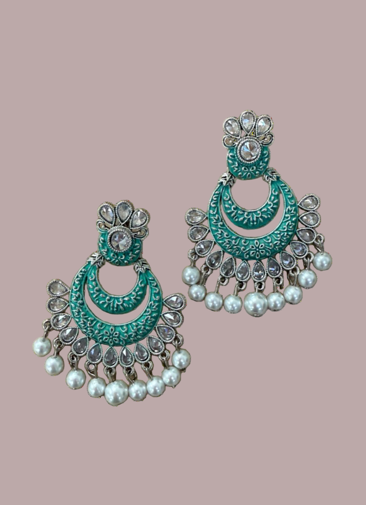 Traditional Menakari Earrings in Aqua Green