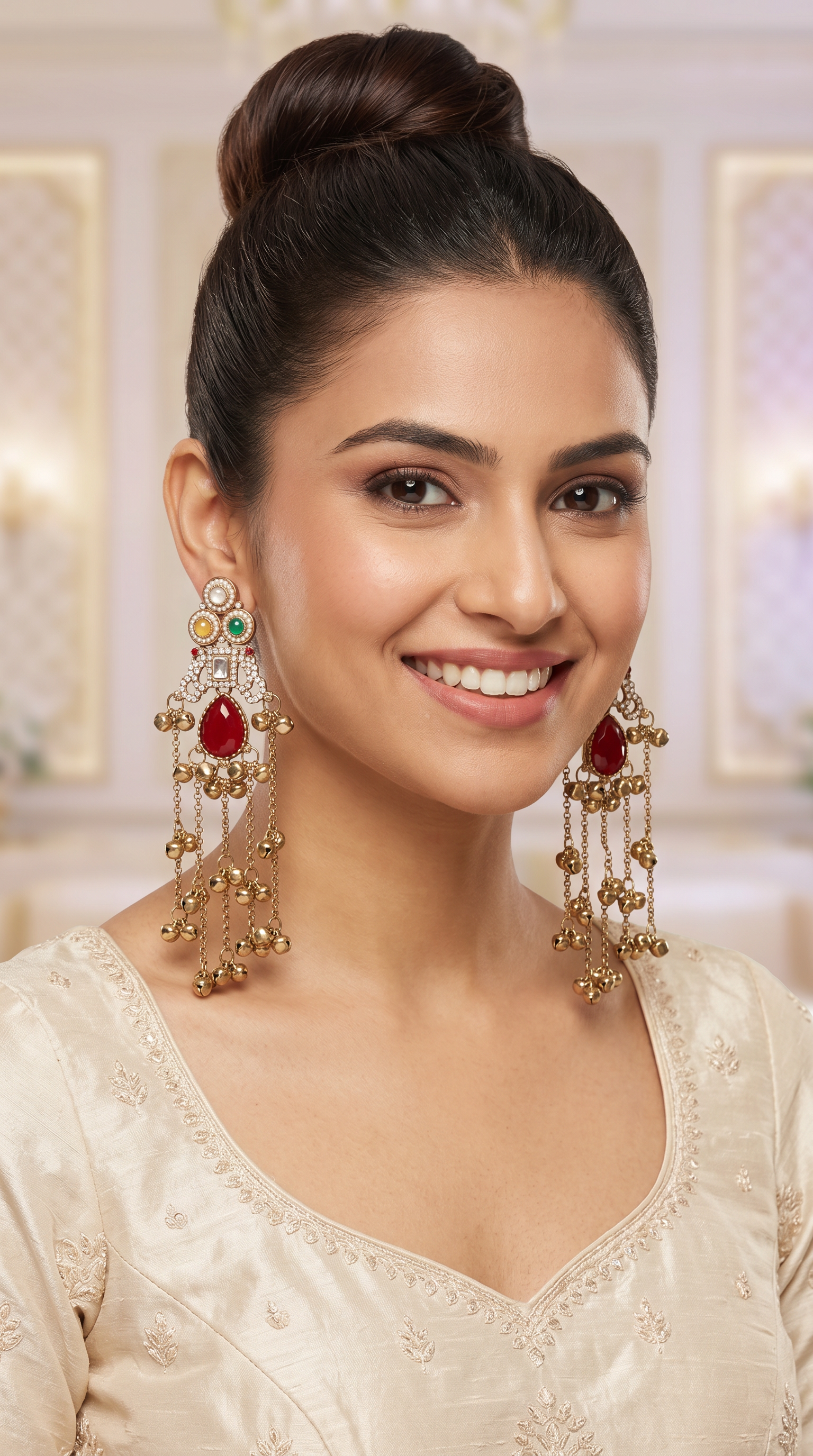 Maroon with multi Diamonte Kashmiri Earrings