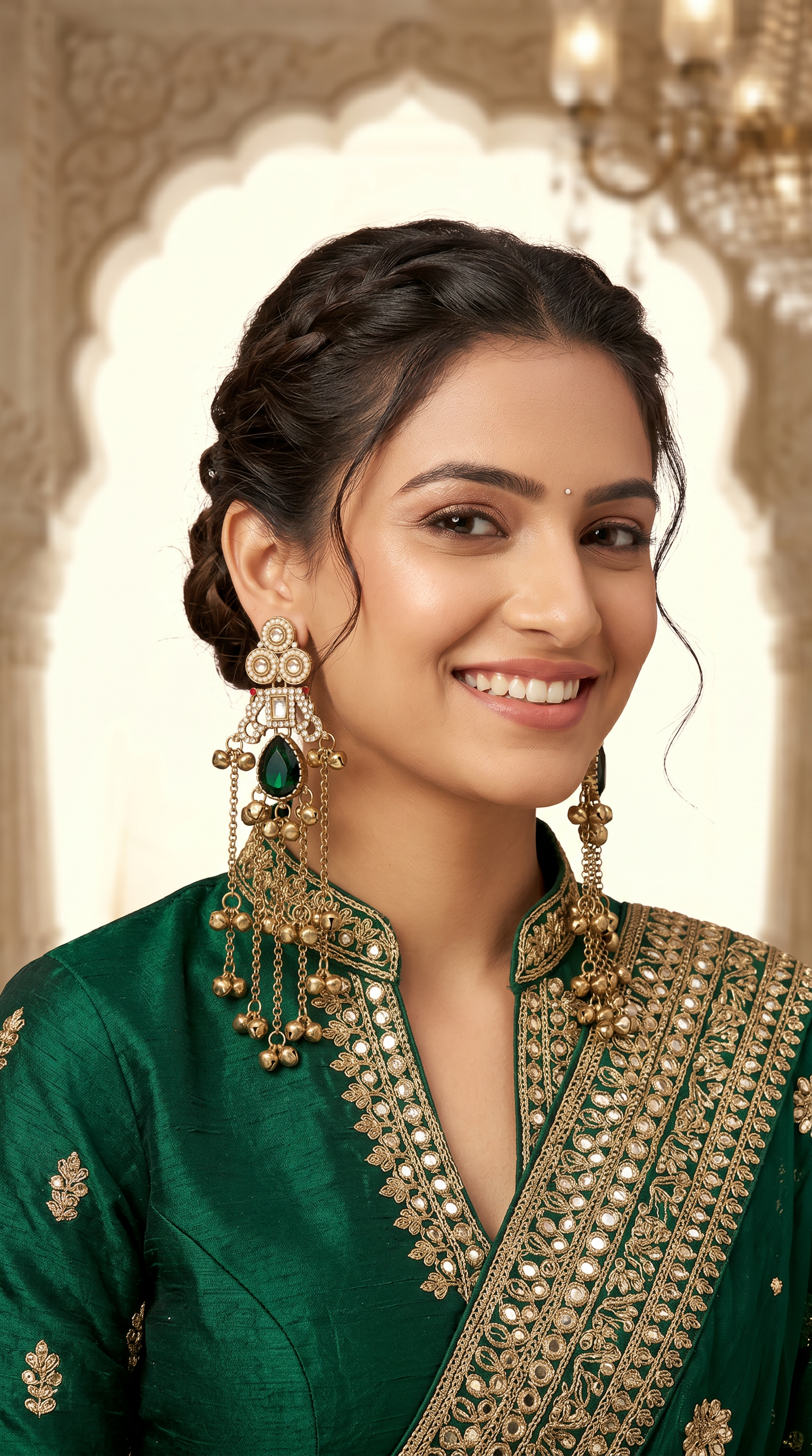 Bottle Green Diamonte Kashmiri Earrings