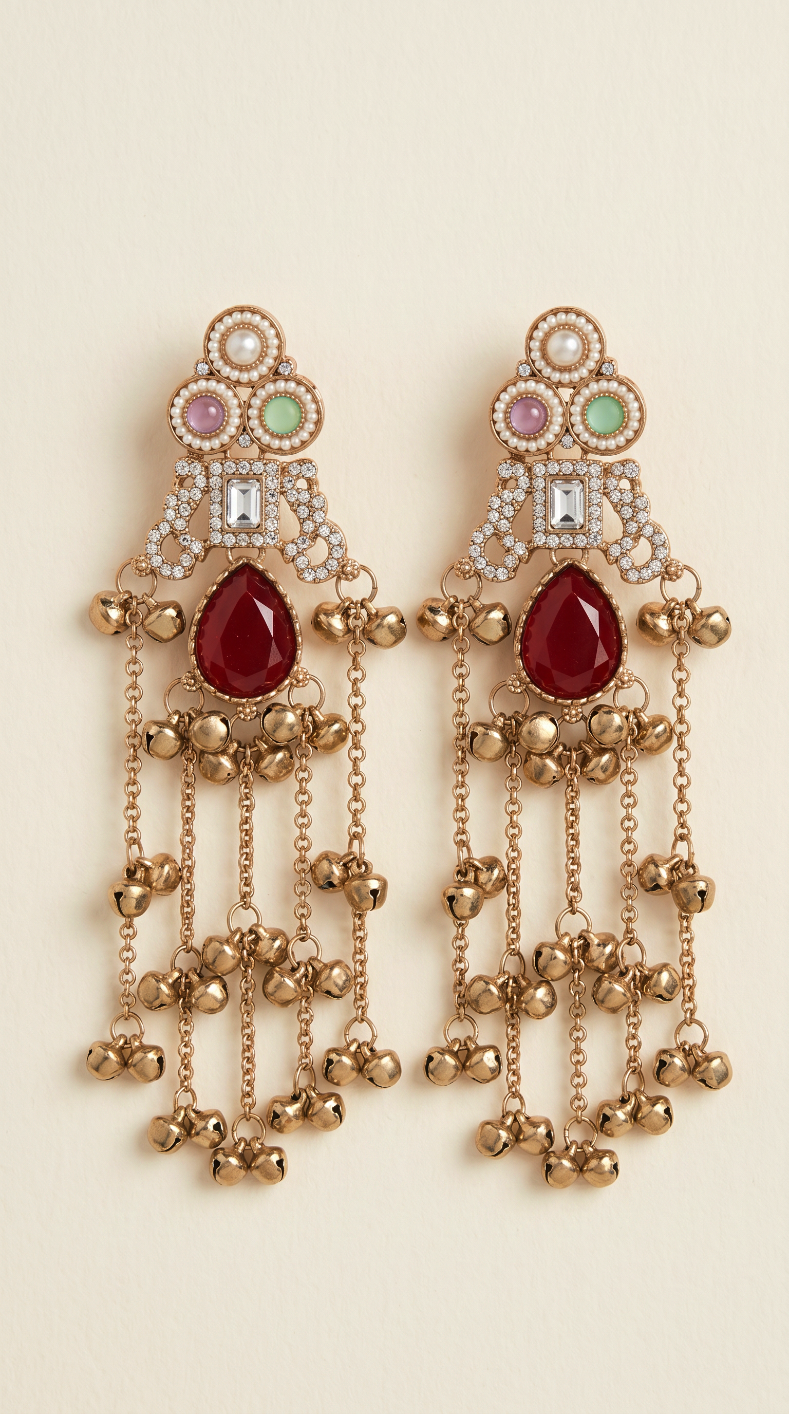 Multi Maroon Diamonte Kashmiri Earrings