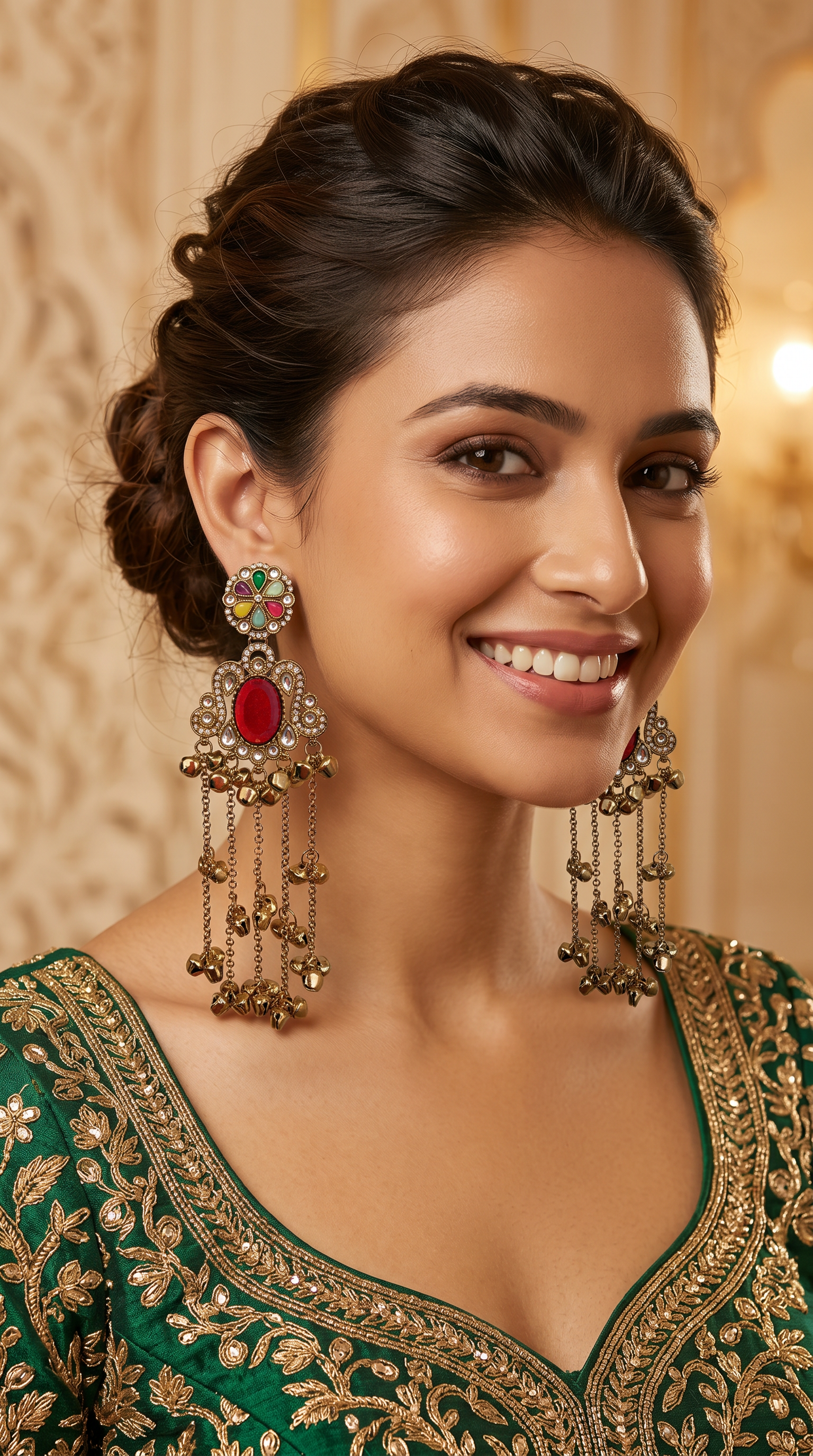 Maroon Diamonte Womens Kashmiri Earrings