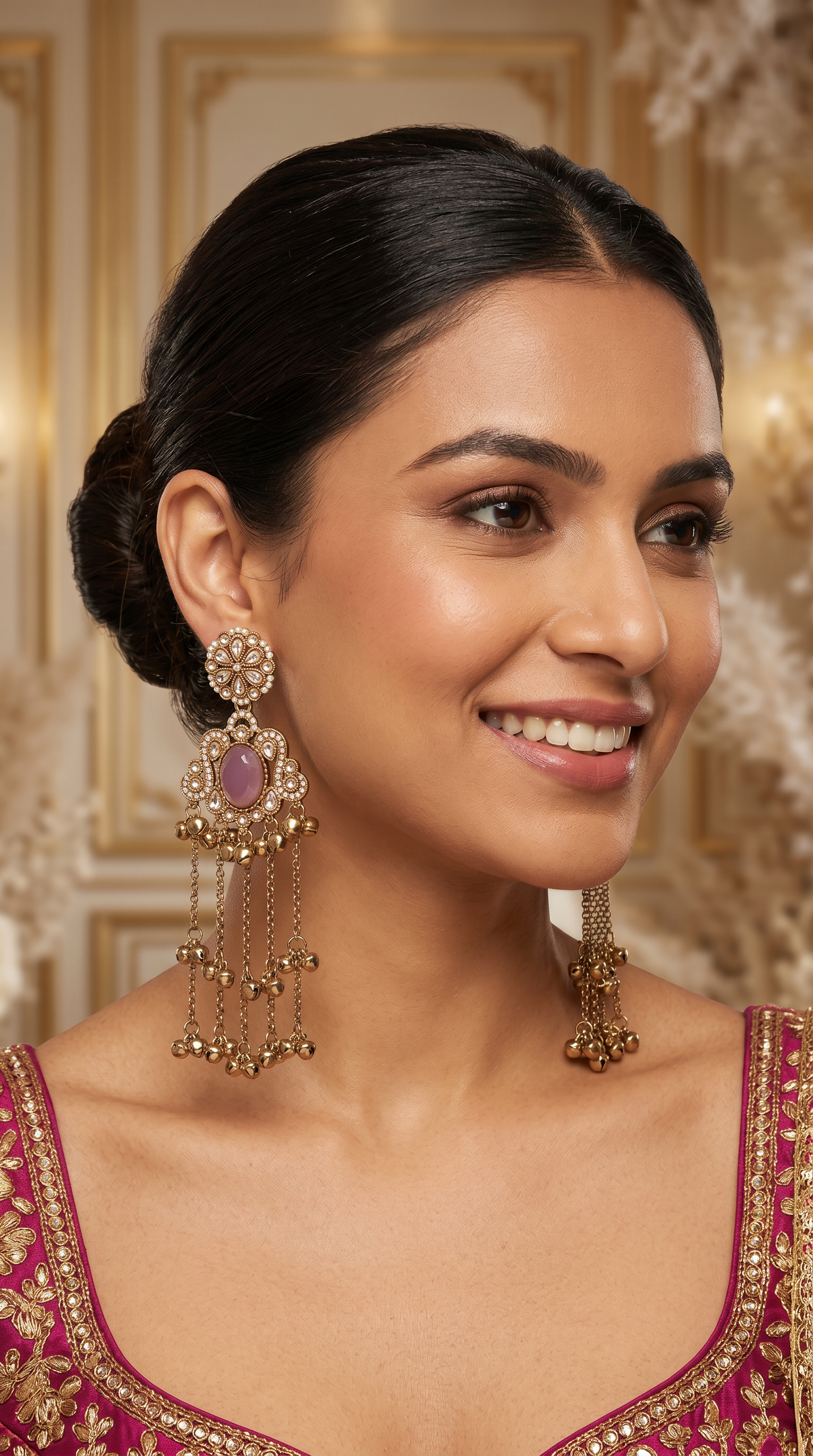 Womens Baby Pink Diamonte Kashmiri Earrings