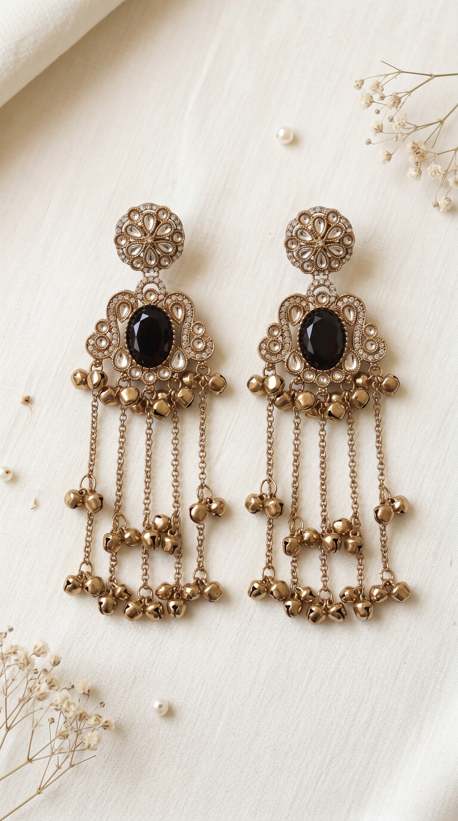 Black Diamonte Kashmiri Earrings