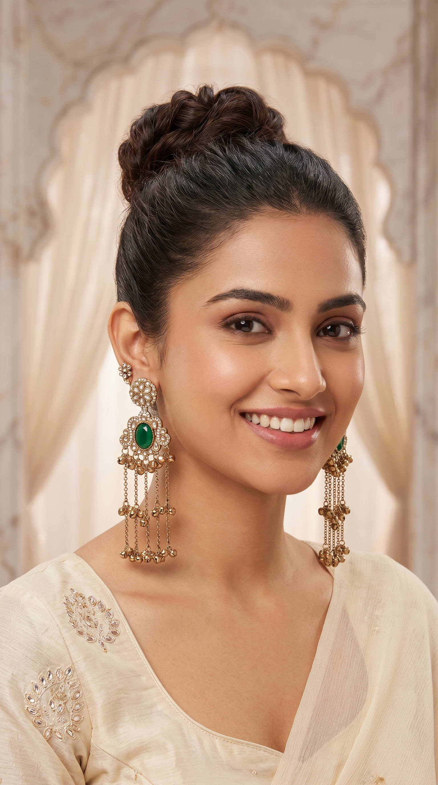 Womens Bottle Green Diamonte Kashmiri Earrings