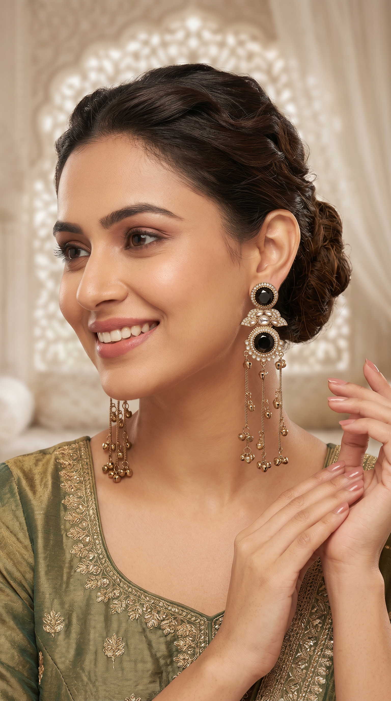 Womens Black Diamonte Kashmiri Earrings