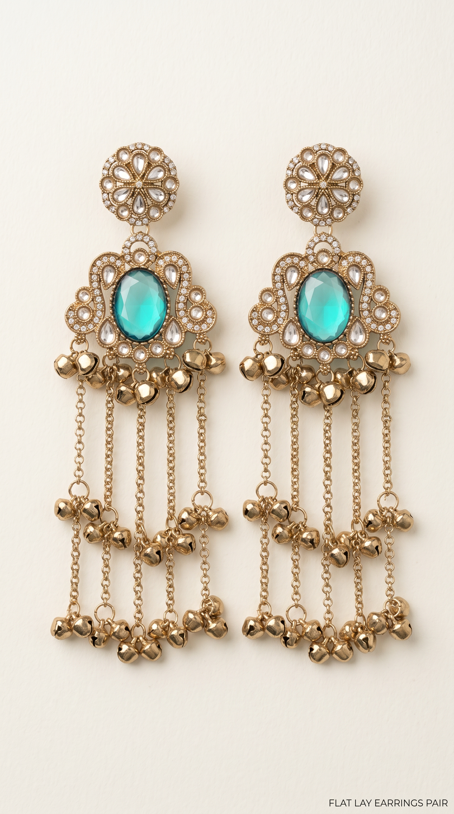 Aqua Diamonte Kashmiri Earrings With Gunguroo