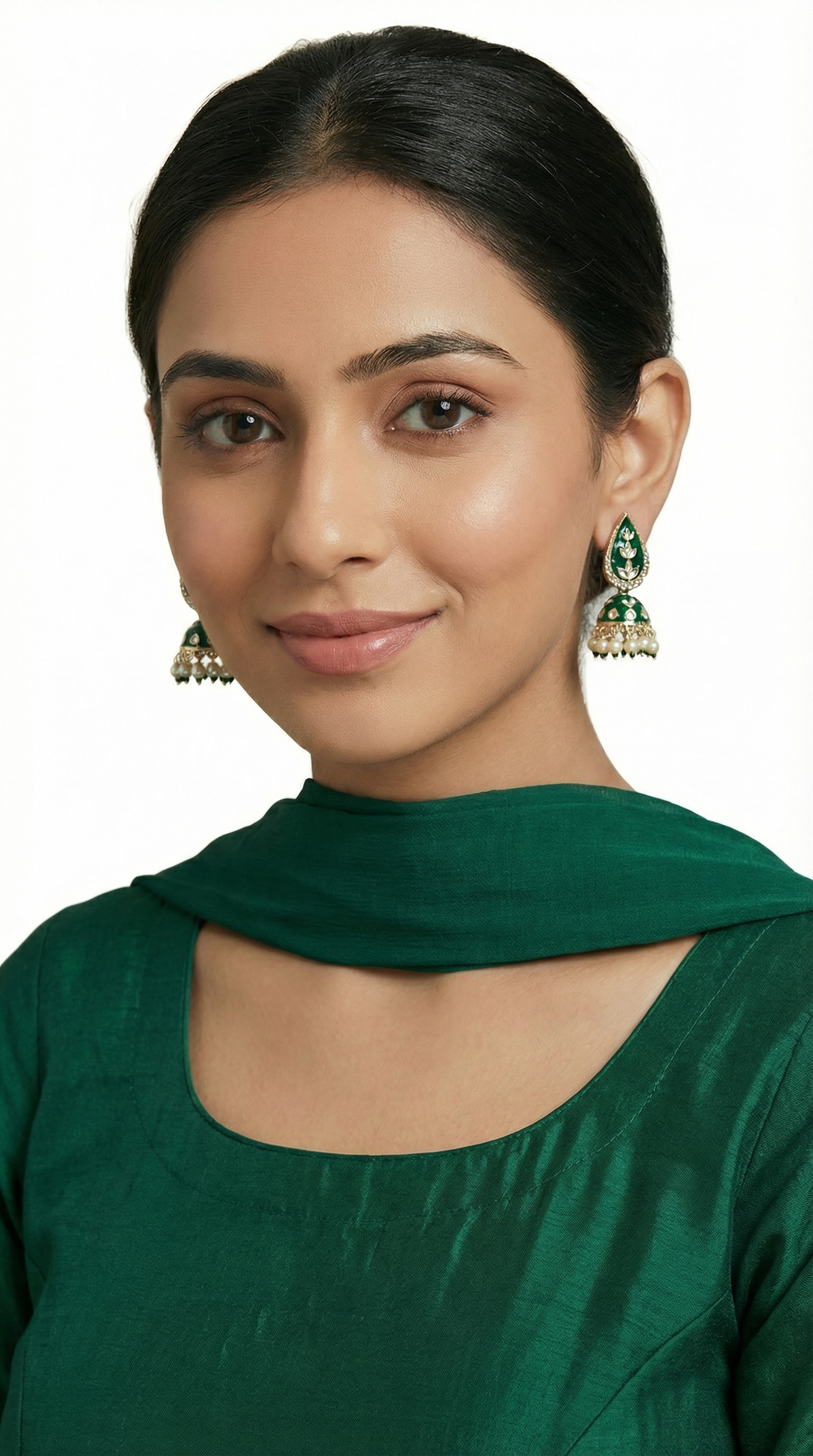 Traditional Green Enamel Jumki Earrings