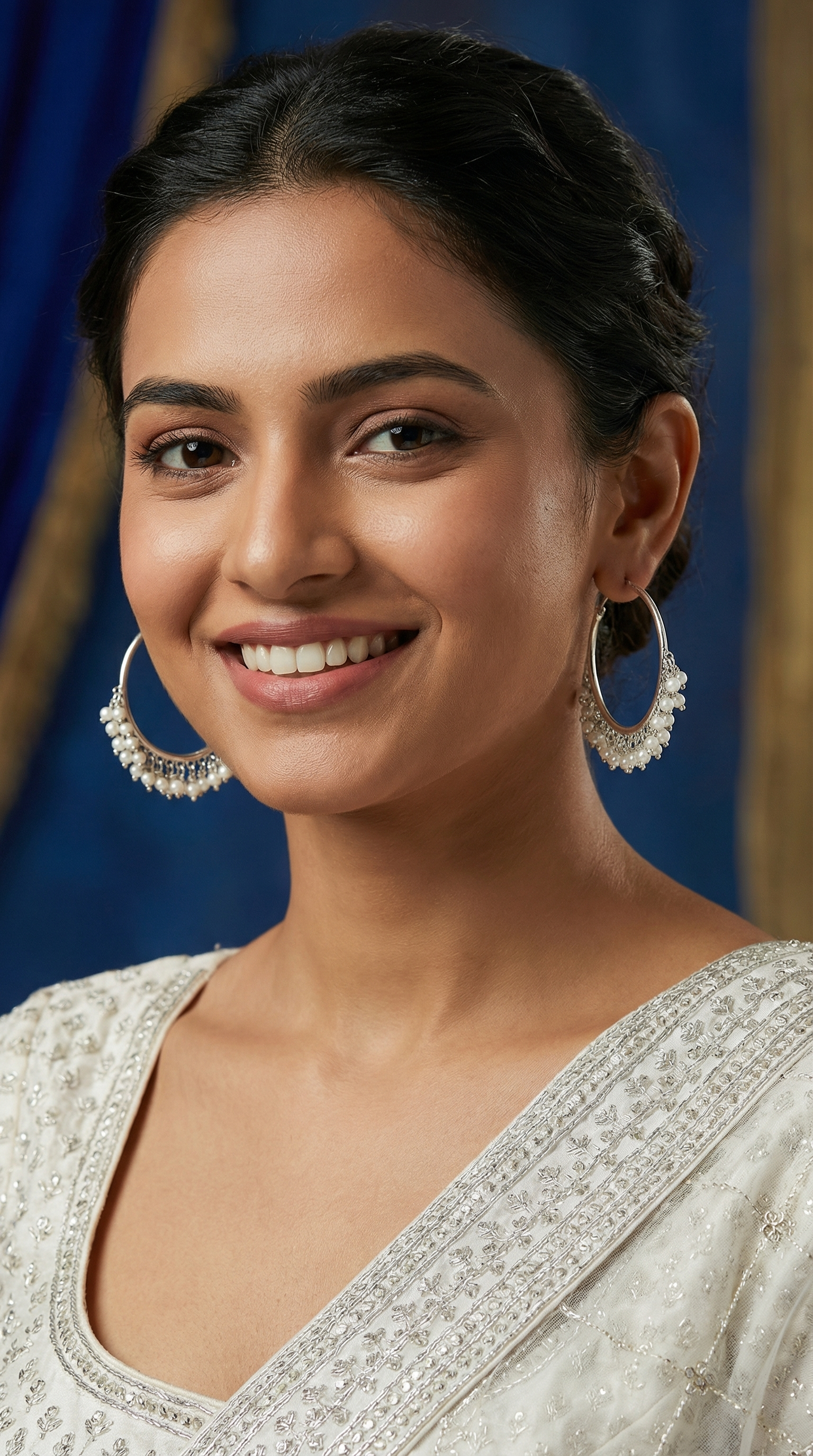 Silver Bali Hoop Pearl Earrings