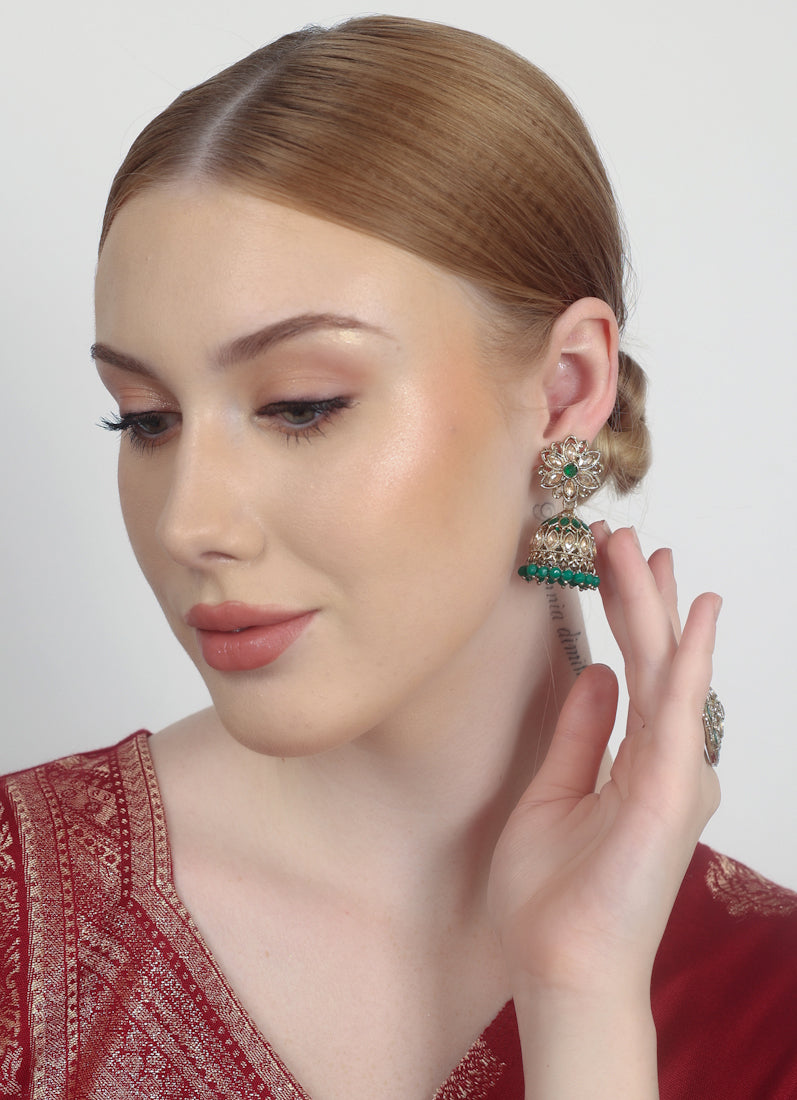 Green Diamonte Jumka Set