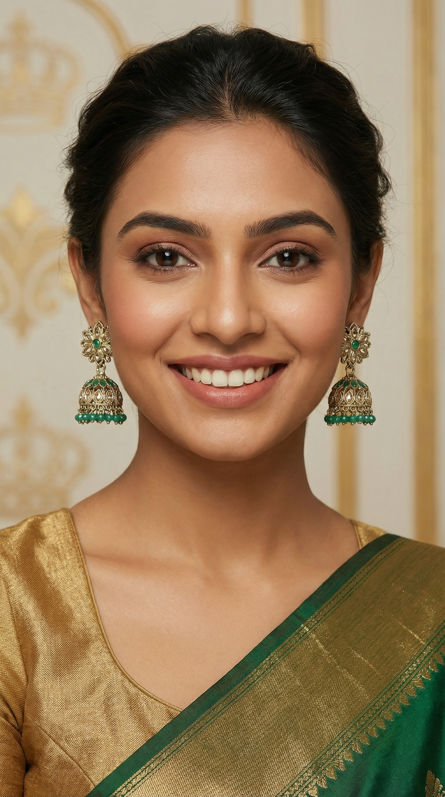 Green Diamonte Jumka Set