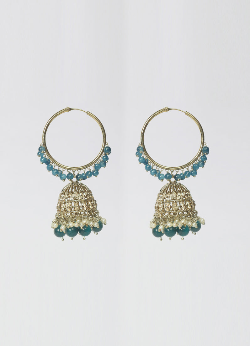 Womens Navy Blue Beaded Earrings & Tikka Set