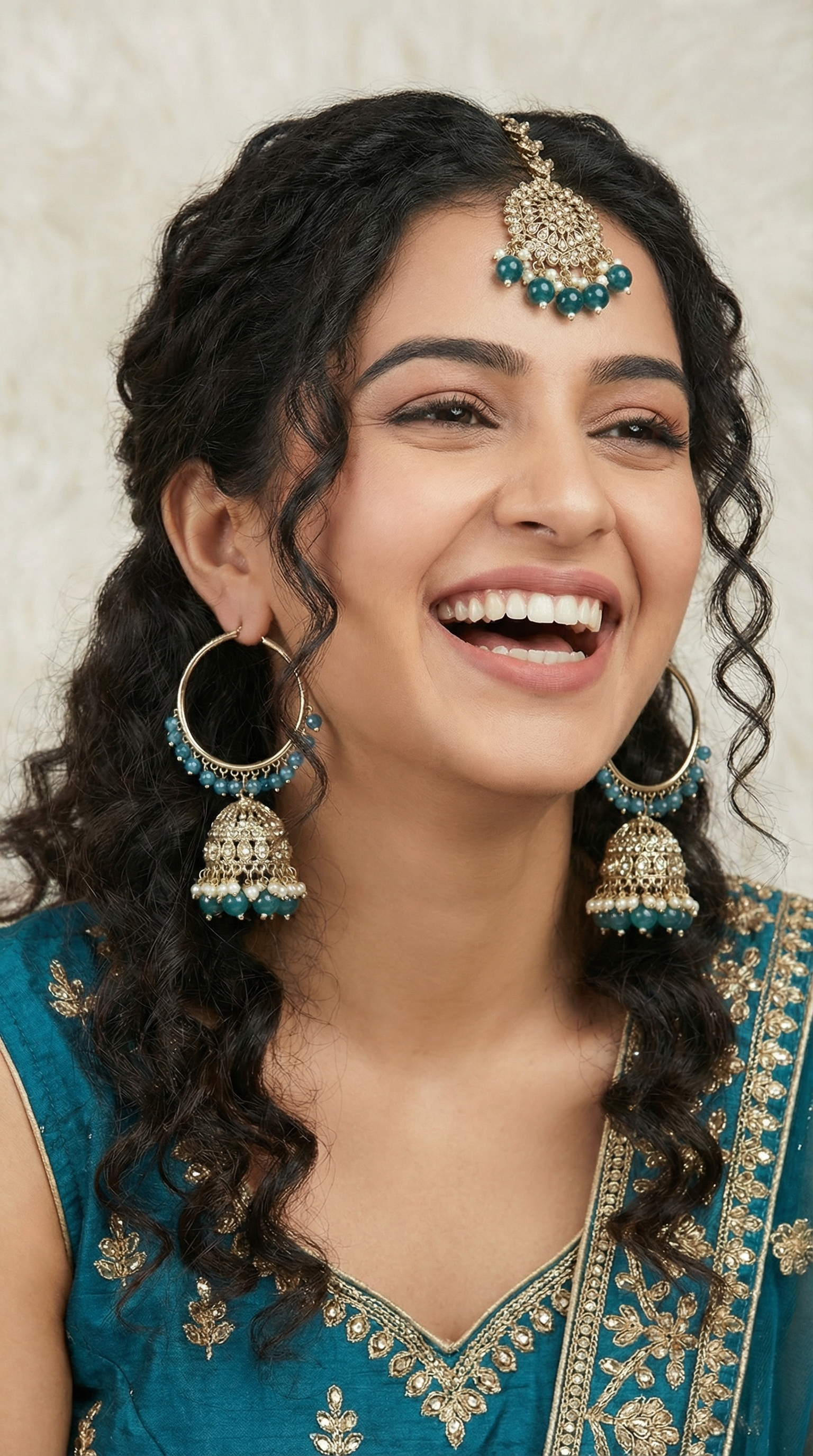 Traditional Blue Beaded Earrings and Tikka Set