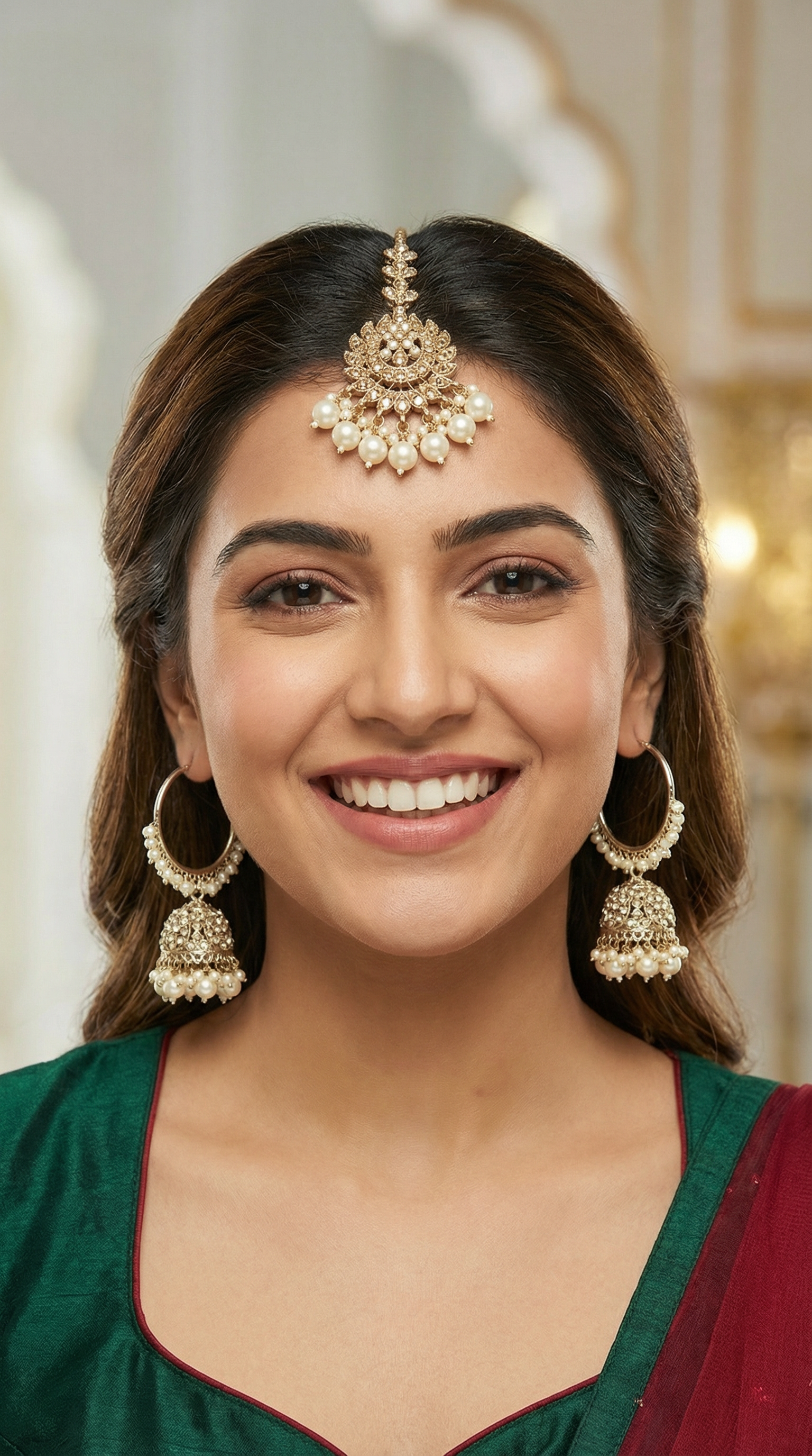 Pearl Beaded Earrings & Tikka Set for Women