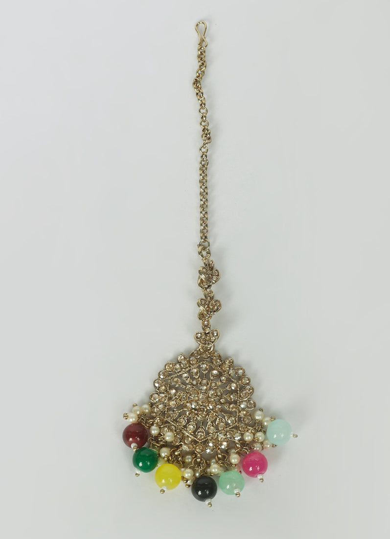 Womens Multi Color Pearly Earrings & Tikka Set
