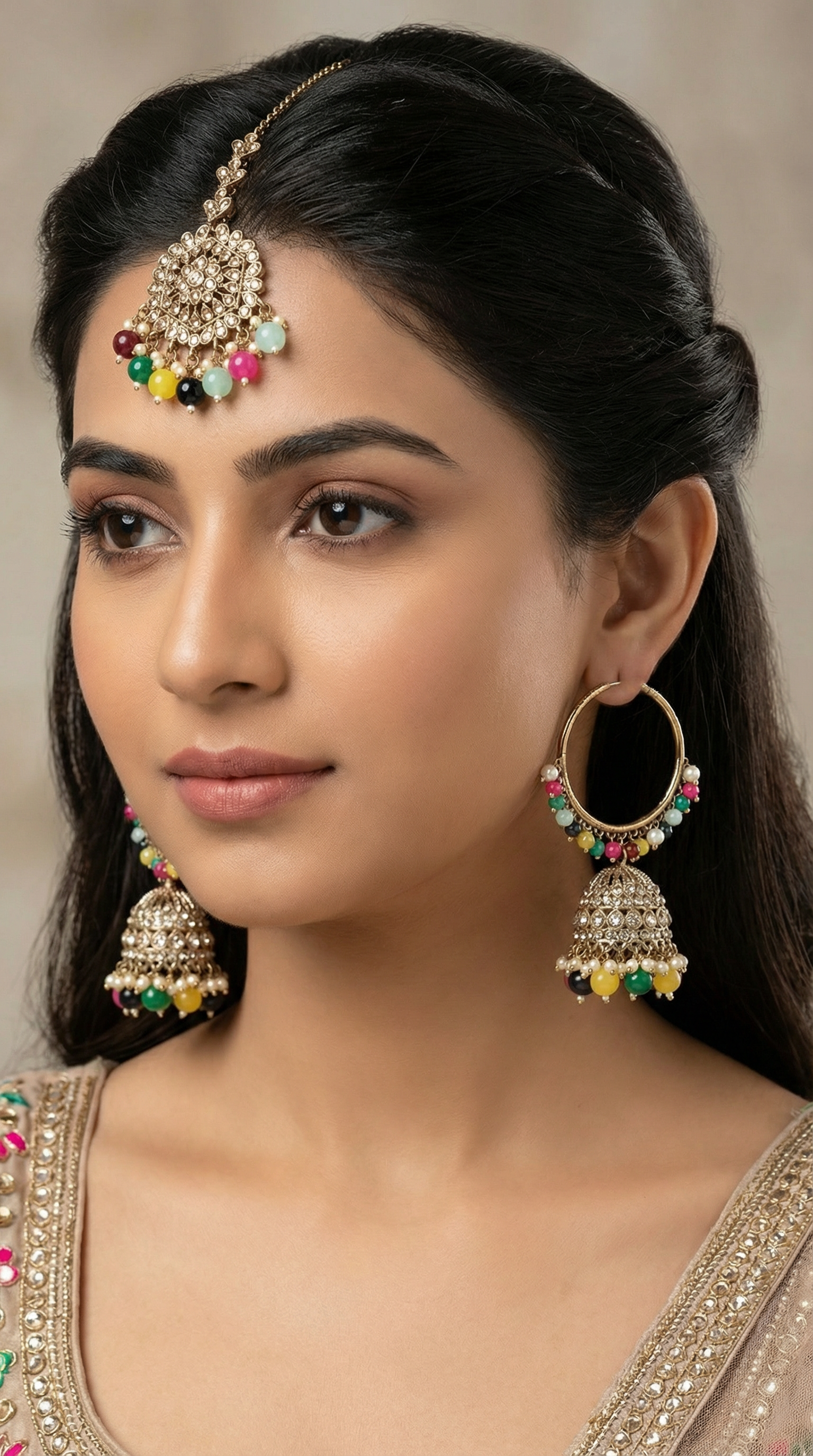 Women’s Multi-Color Bali Earrings & Tikka Set