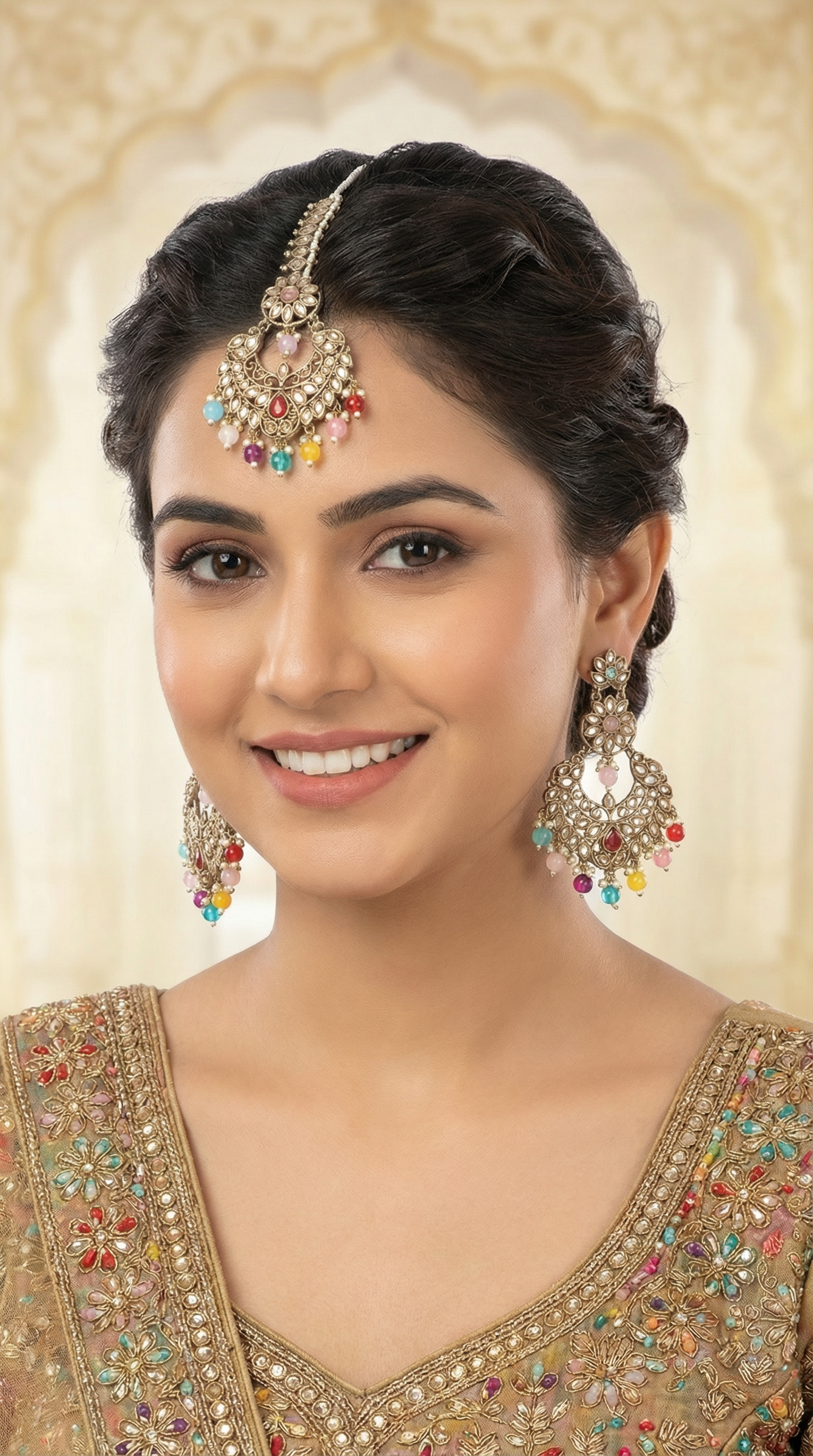 Multicolor Beaded Earrings & Tikka Set for Women