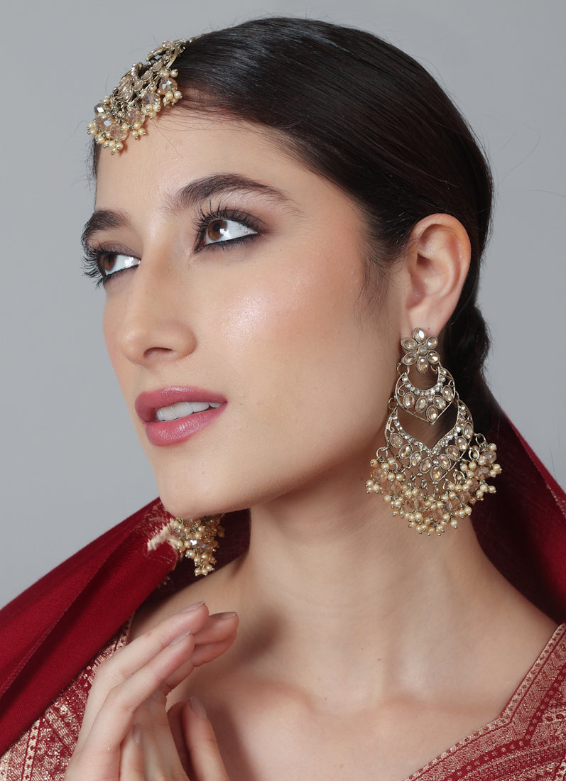 Womens Gold Latkan Style Earrings & Tikka Set
