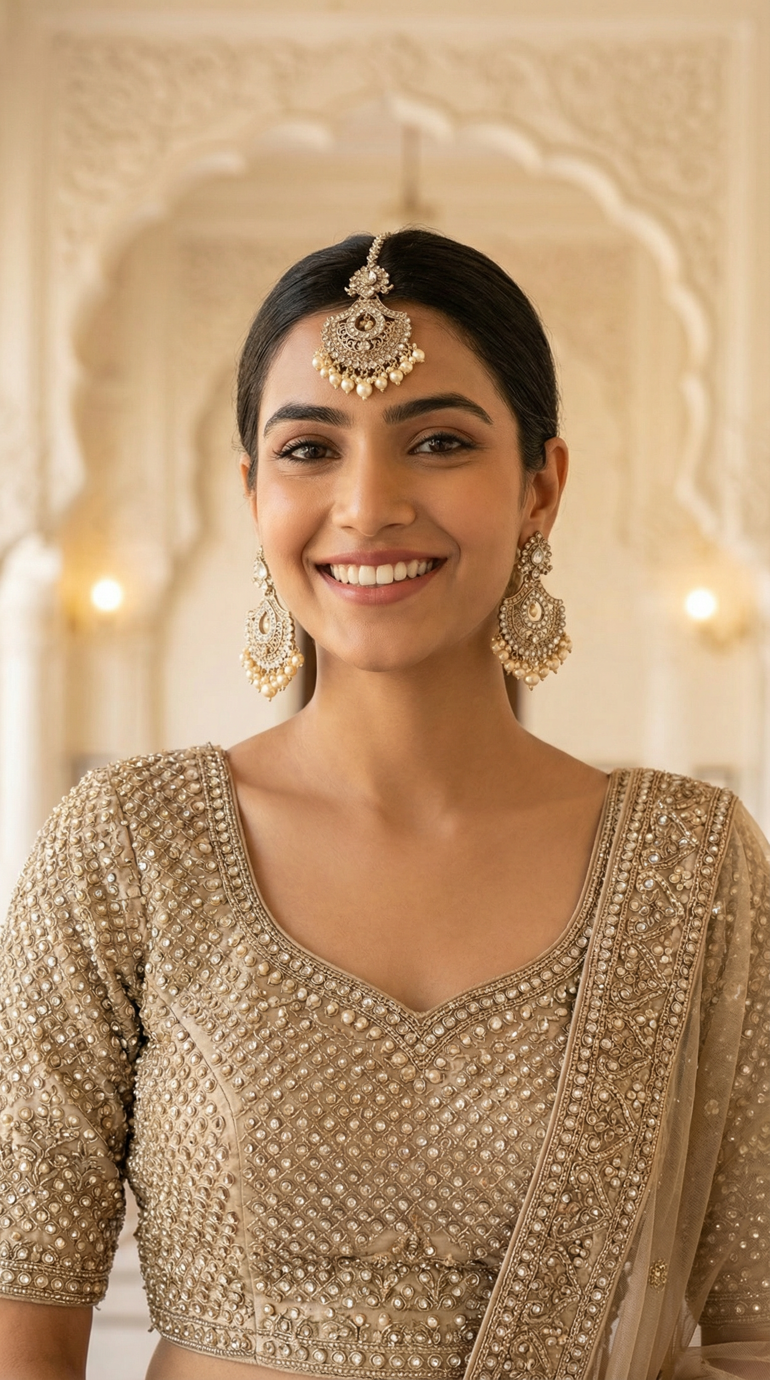 Intricate Pearl Earrings and Tikka Set for Women