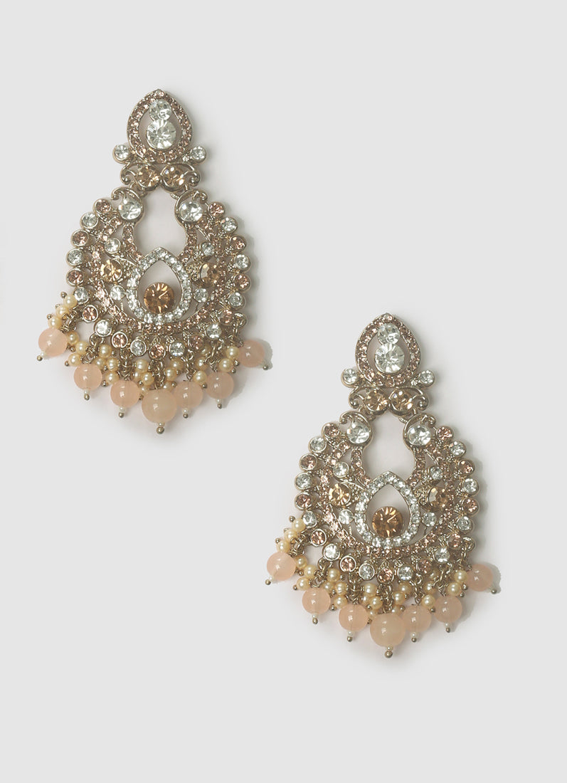 Womens Peach Earring & Tikka Set With Gold Plating