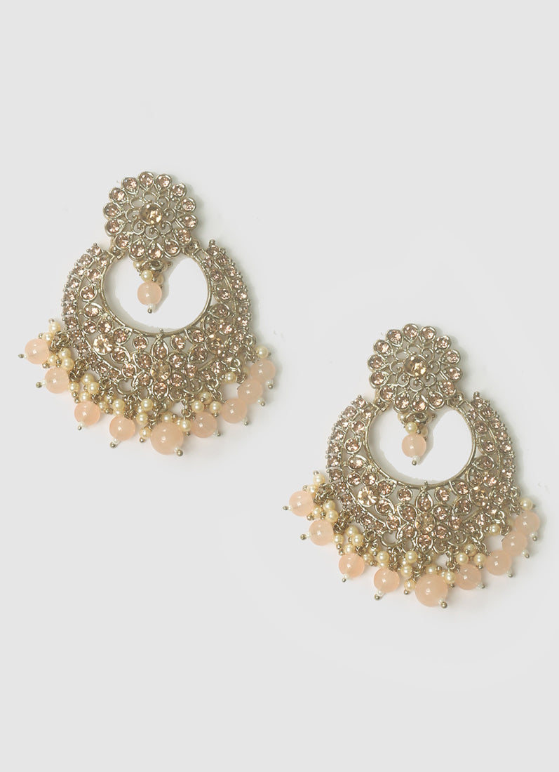 Womens Peach Drops Chandbali Style Earrings & Tikka Set