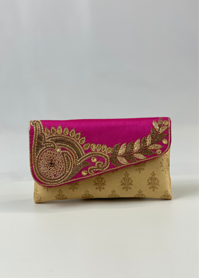 Silk Embroidered Handbag-Pink