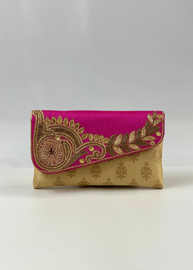 Silk Embroidered Handbag-Pink