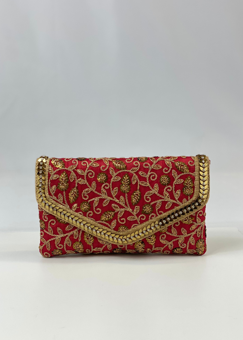 Silk Embroidered Handbag-Antique Gold