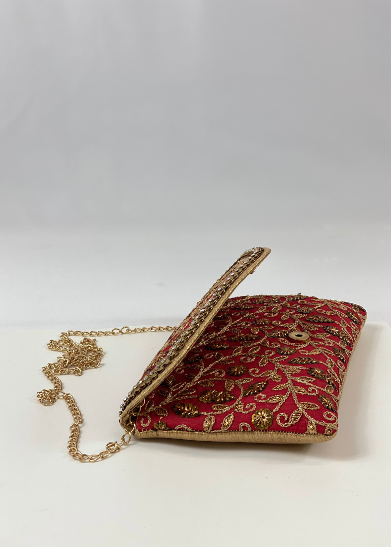 Silk Embroidered Handbag-Antique Gold