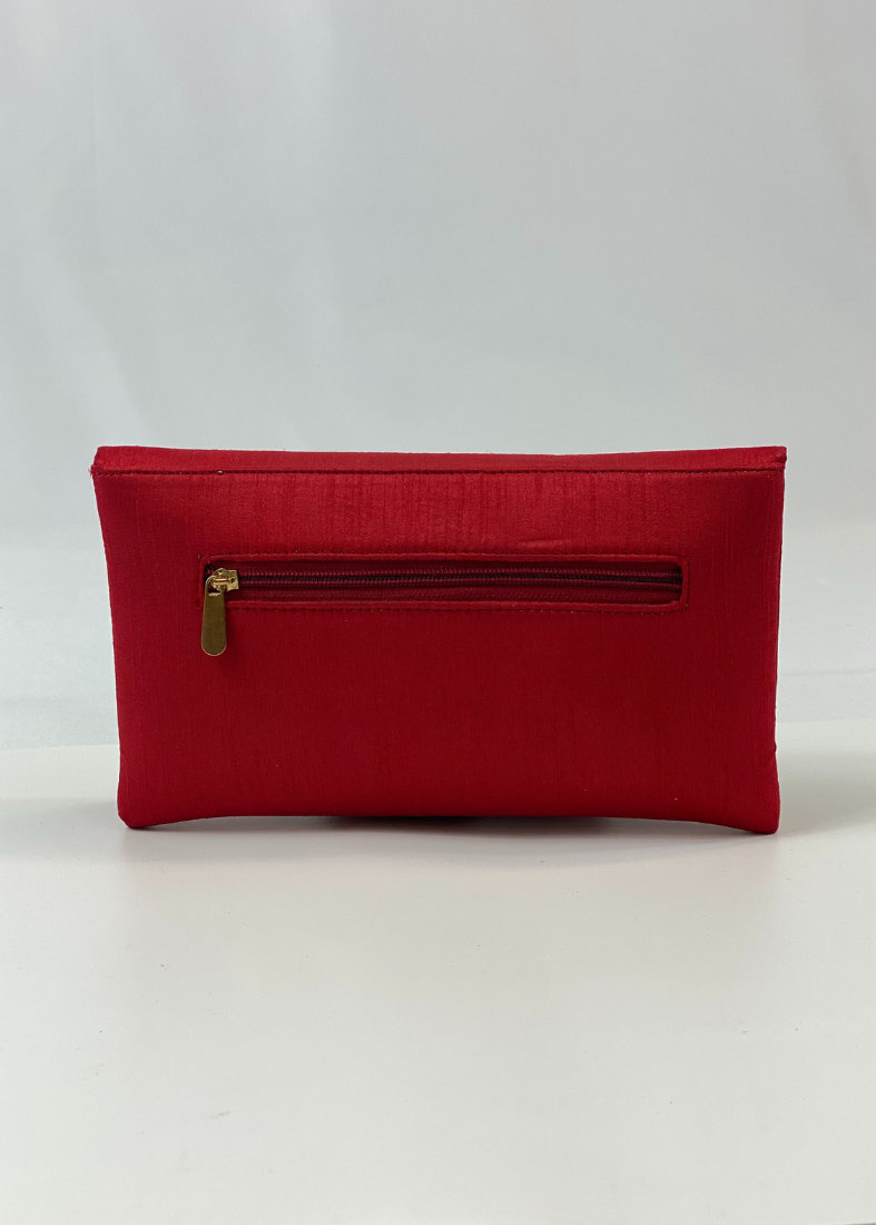 Red Silk Embroidered Handbag-Red