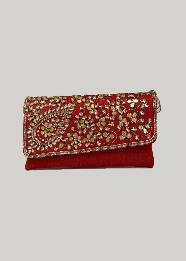 Red Silk Embroidered Handbag