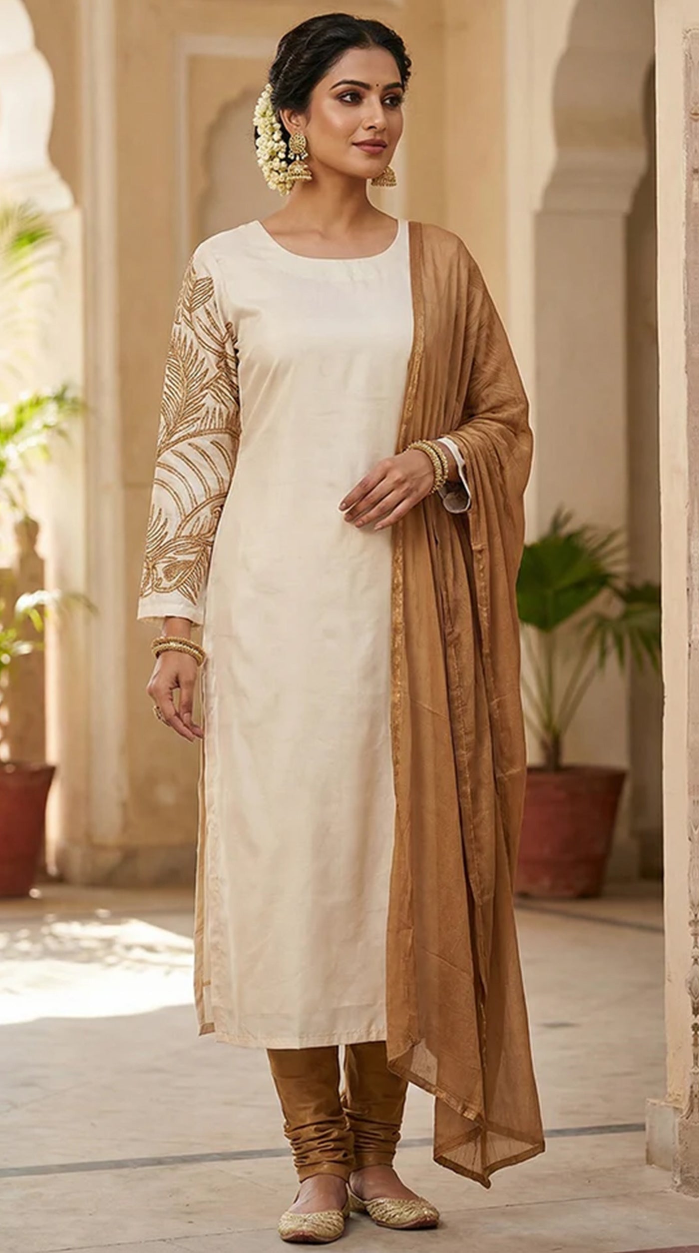 Straight Suit With Botanical Embroidery