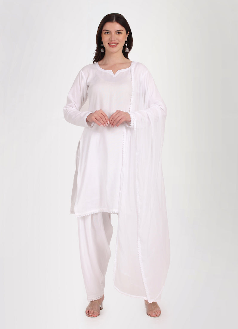 White Rayon Salwar Suit Set