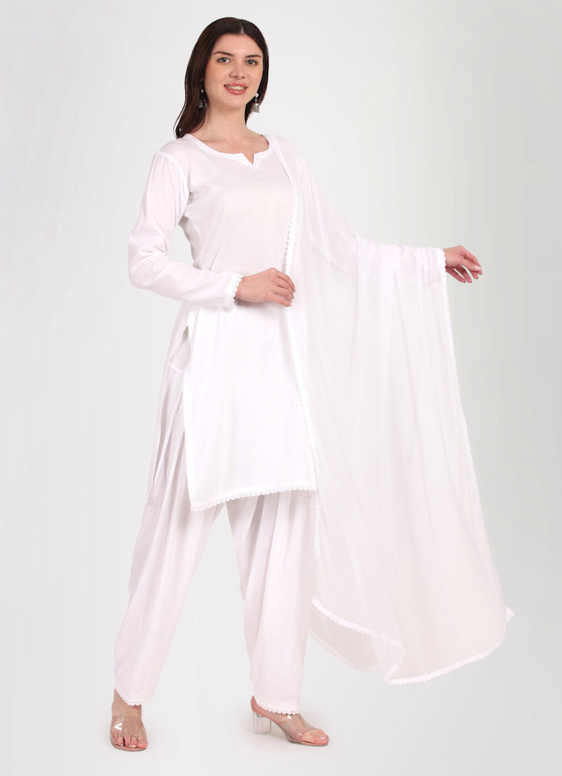 White Rayon Salwar Suit Set