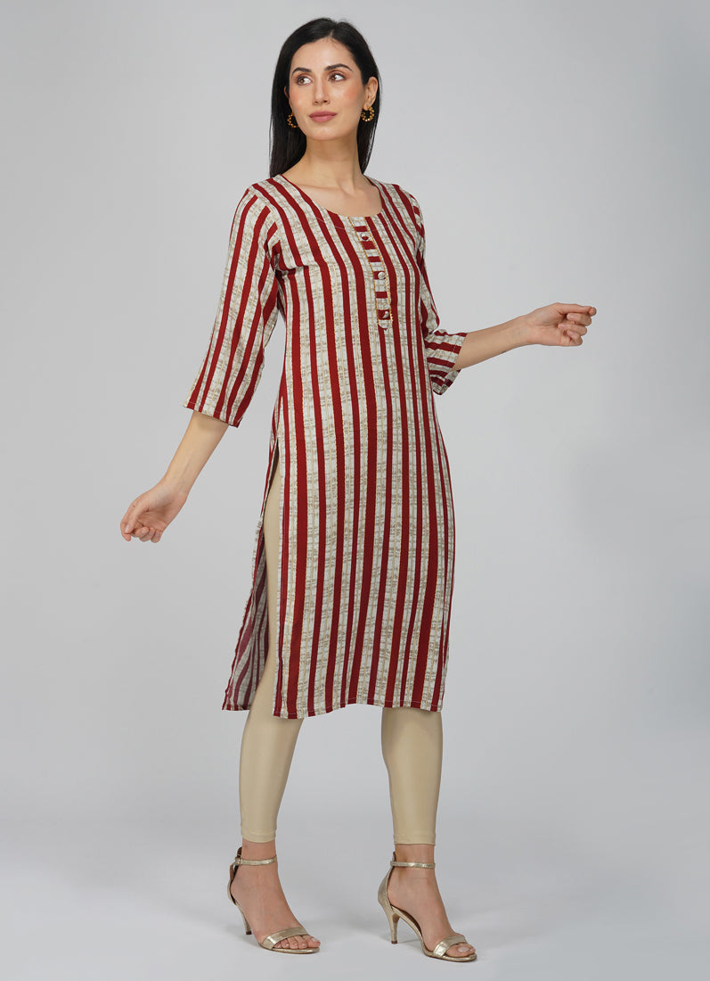 Maroon Cotton Stripe Pattern Kurti