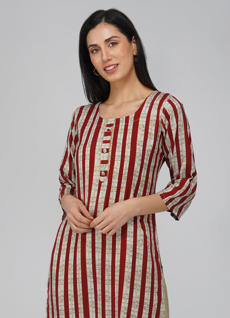 Maroon Cotton Stripe Pattern Kurti