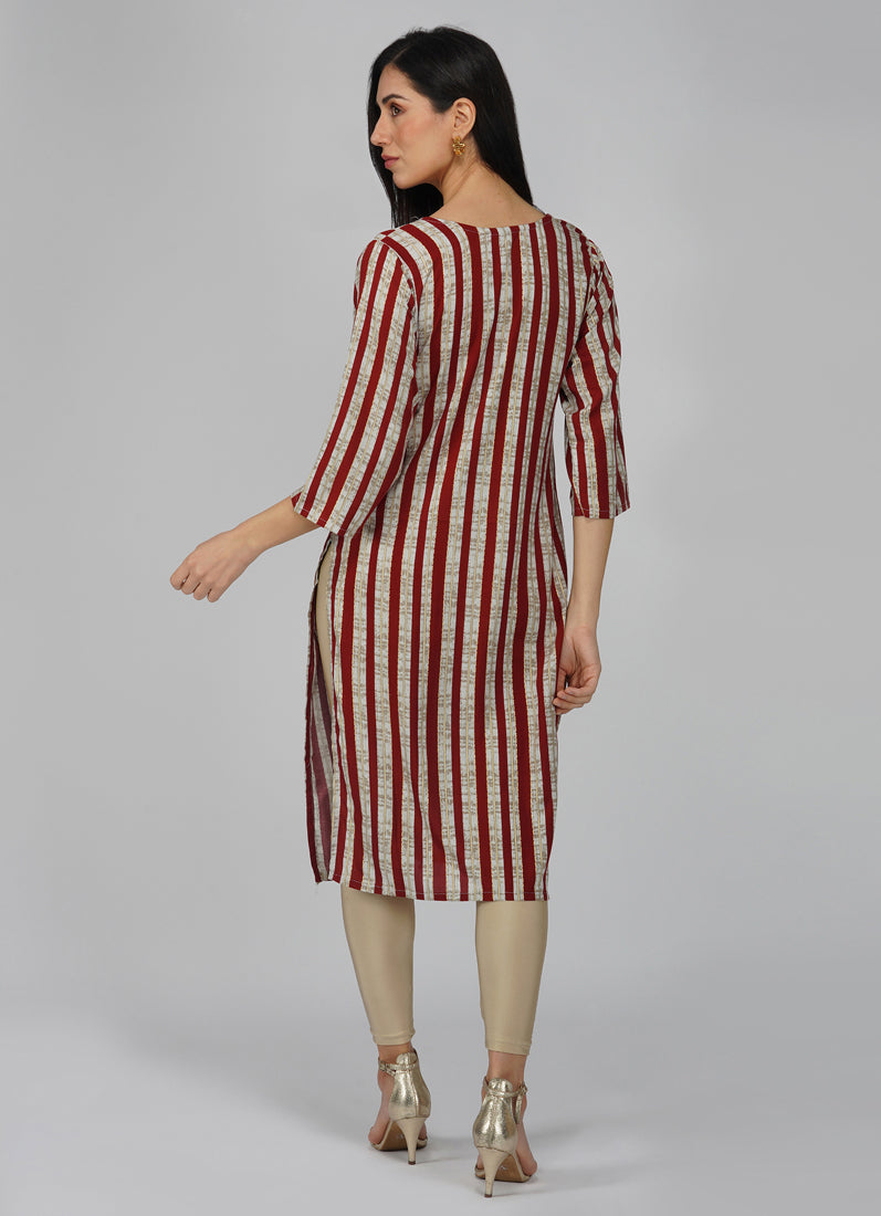 Maroon Cotton Stripe Pattern Kurti