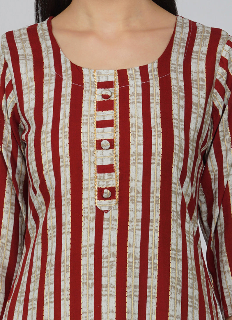 Maroon Cotton Stripe Pattern Kurti