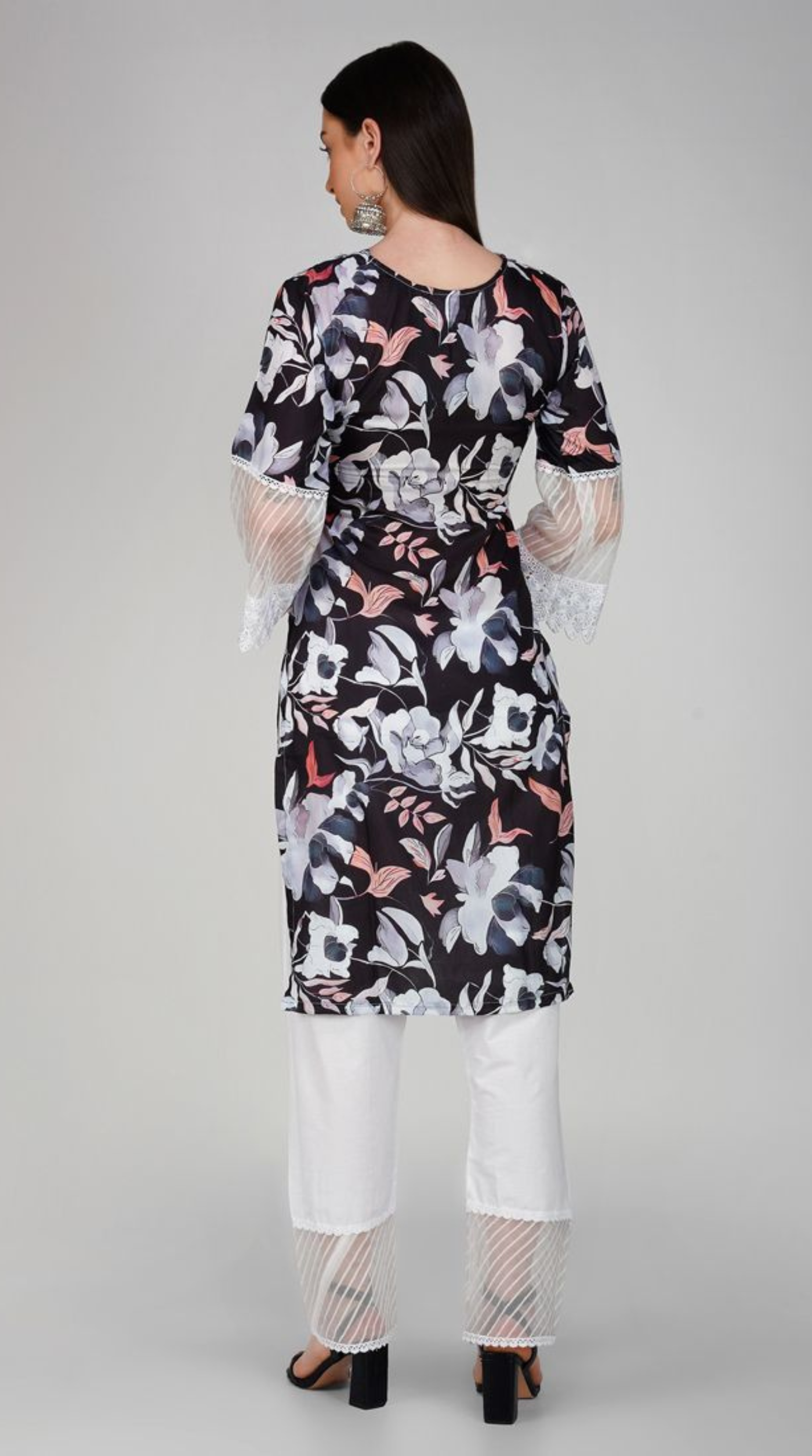 Black Embroidered Straight Cut Trouser Suit Set