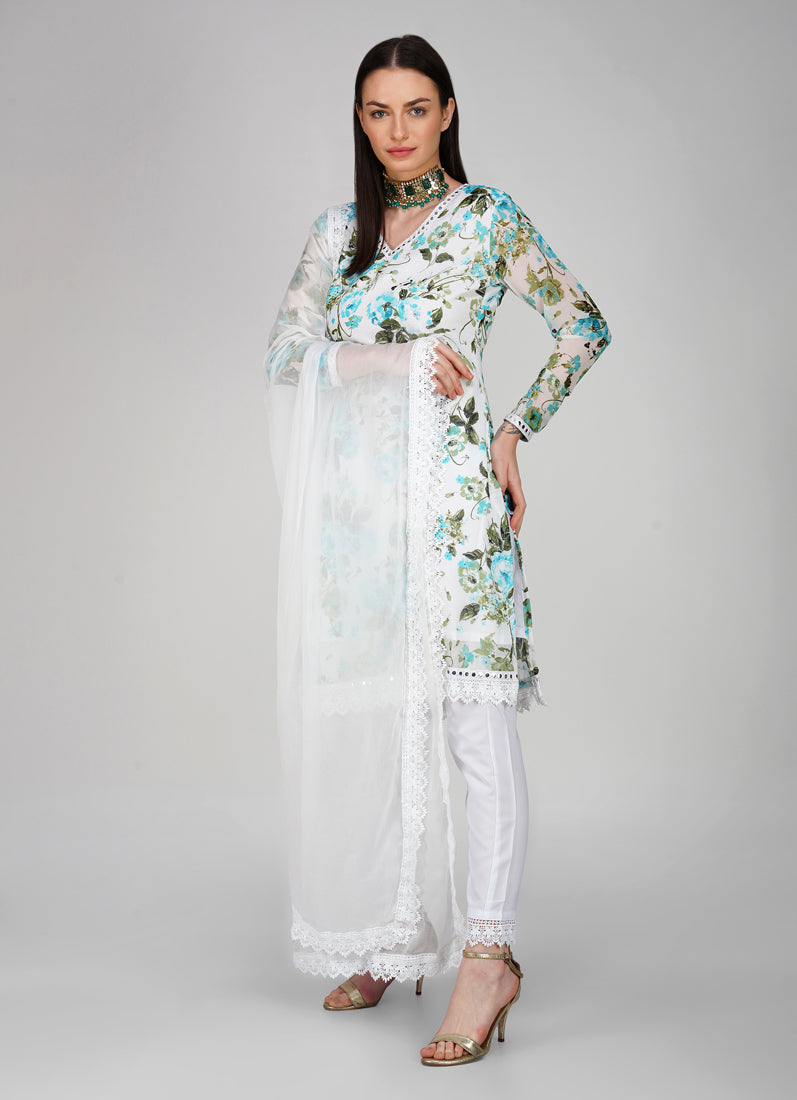 Off- White Georgette Shift Style Trouser Suit Set