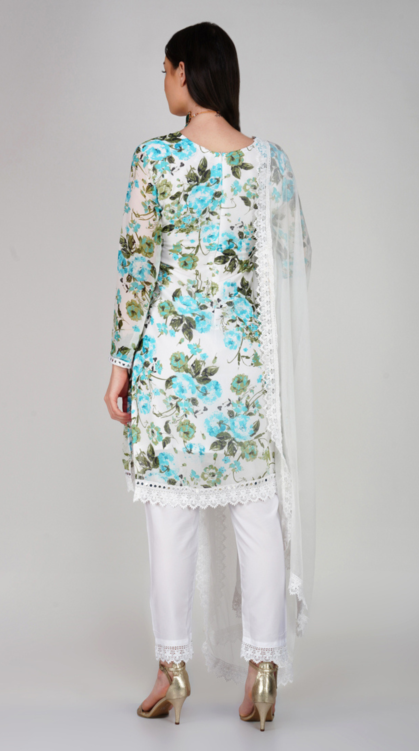 Off- White Georgette Shift Style Trouser Suit Set
