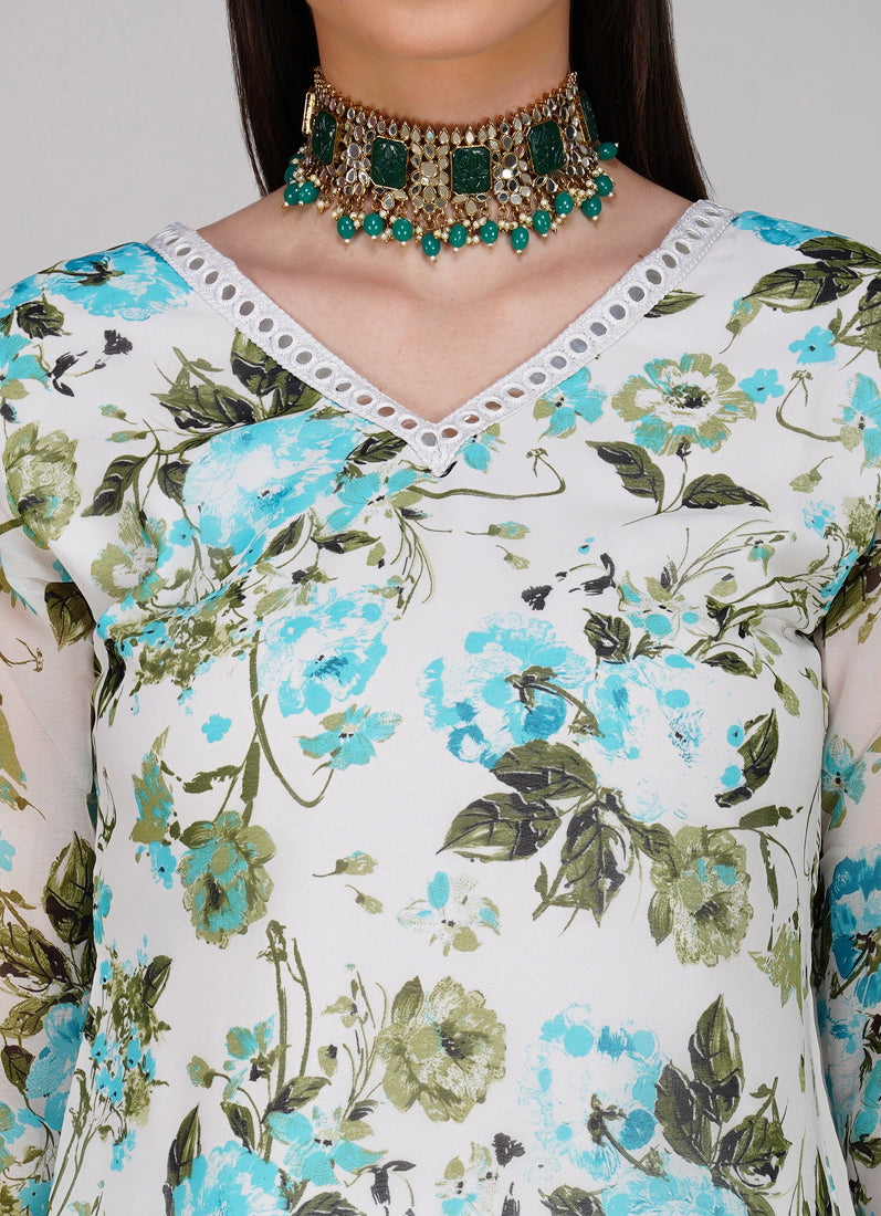 Off- White Georgette Shift Style Trouser Suit Set