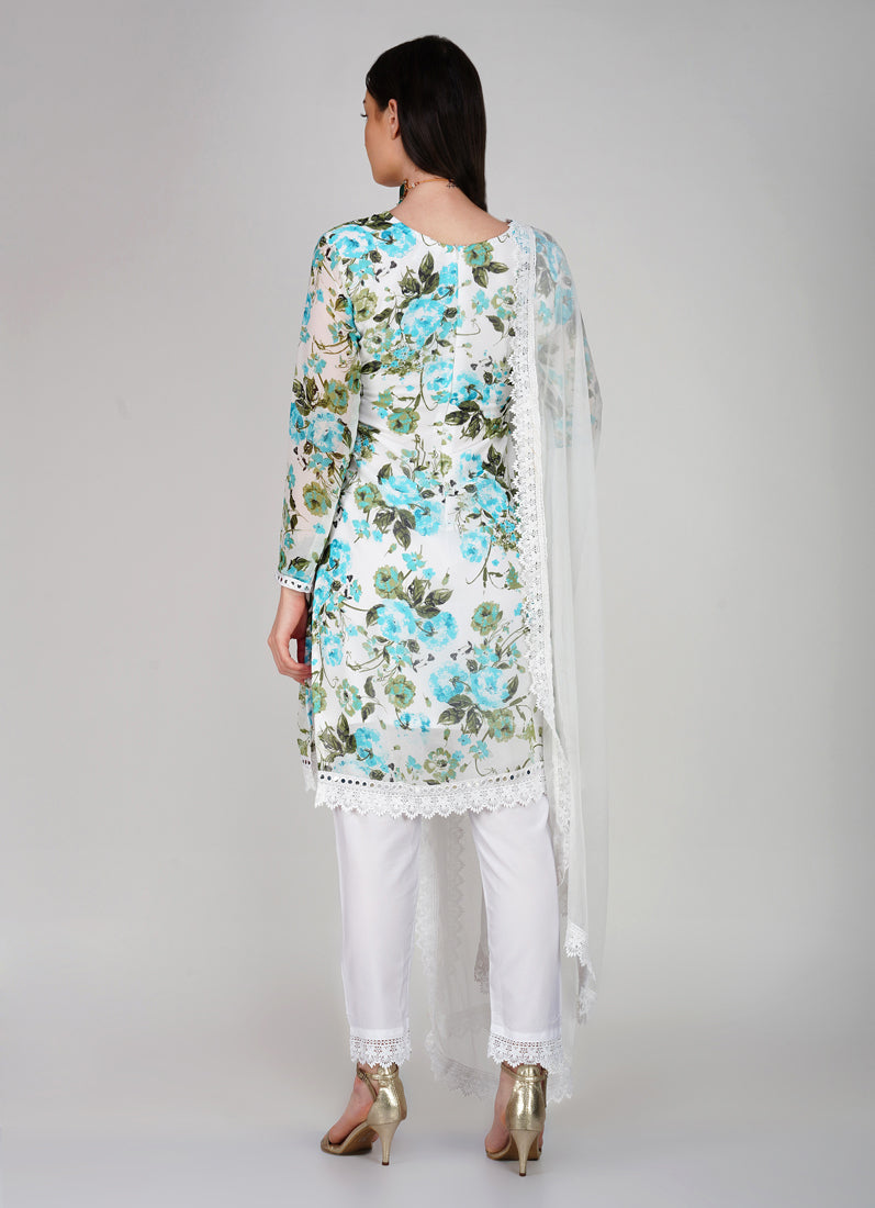 Off- White Georgette Shift Style Trouser Suit Set