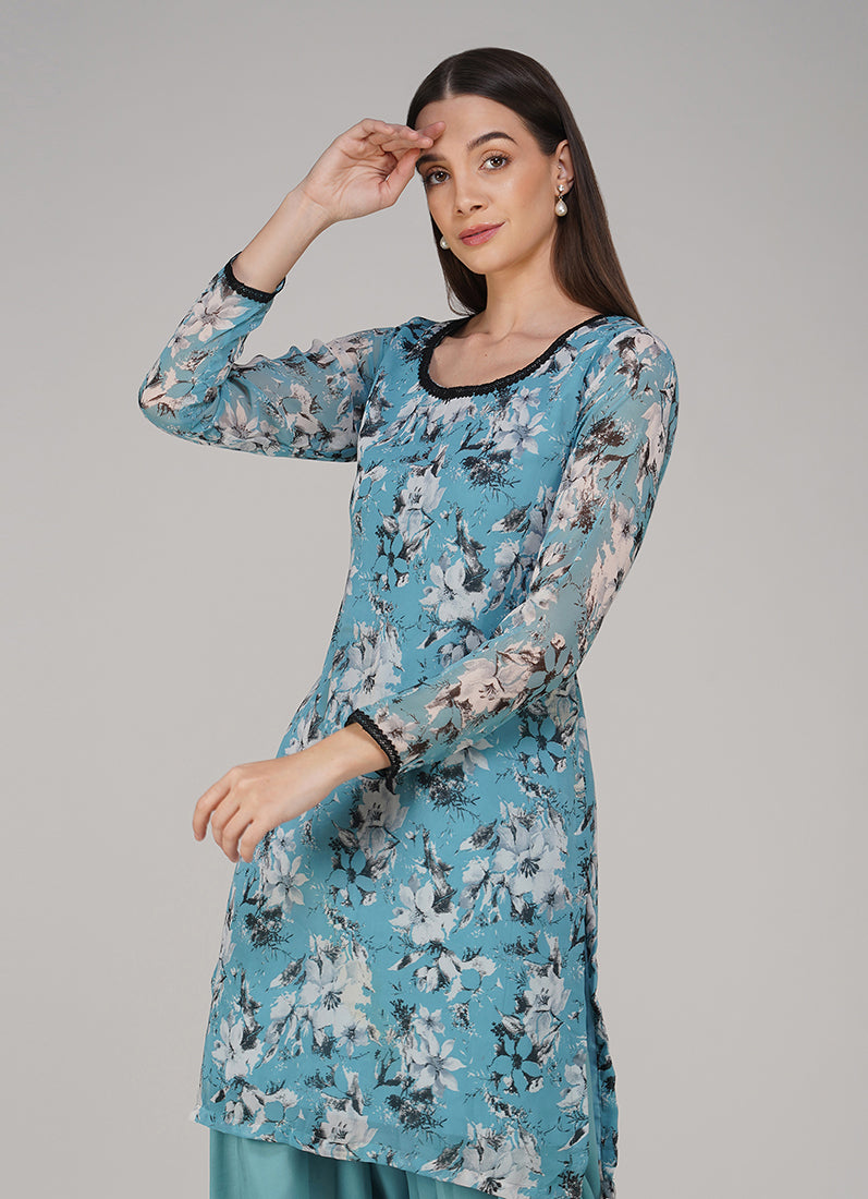 Blue Georgette Floral Printed Salwar Suit Set