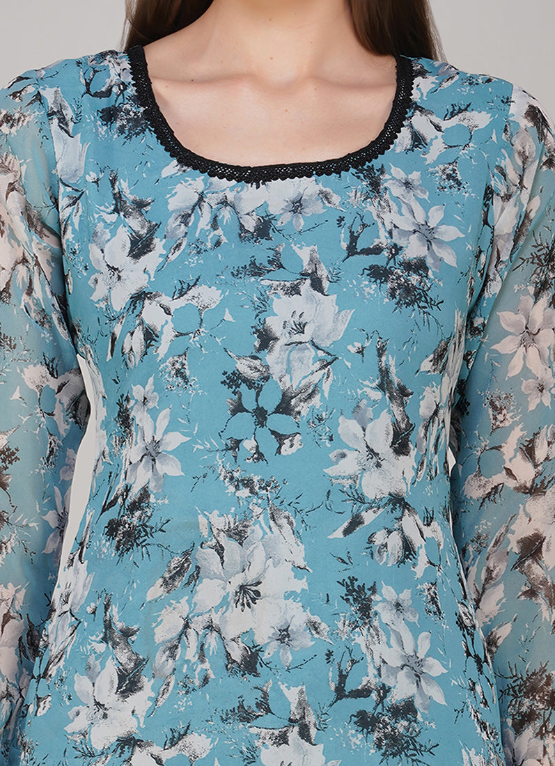 Blue Georgette Floral Printed Salwar Suit Set